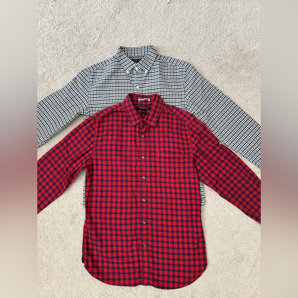 Set of 2 Banana Republic Men’s Slim Fit Long Sleeve Plaid Shirts Size Small